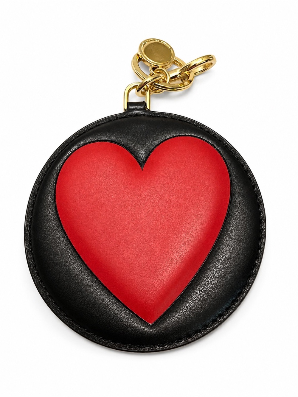 Moschino Heart Accent Round Leather Keychain - Black and Red